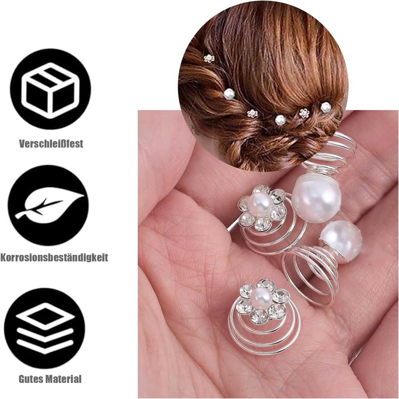 Esshogo Pack of 24 Bridal Hair Pins, Spiral Hair Pins, Hair Rhinestone Pearl Hair Pin Diamond Pearl Flower Jewels Accessories Spiral Wedding Hair Clip for Women, Girls, Wedding, Bridal Shower (2