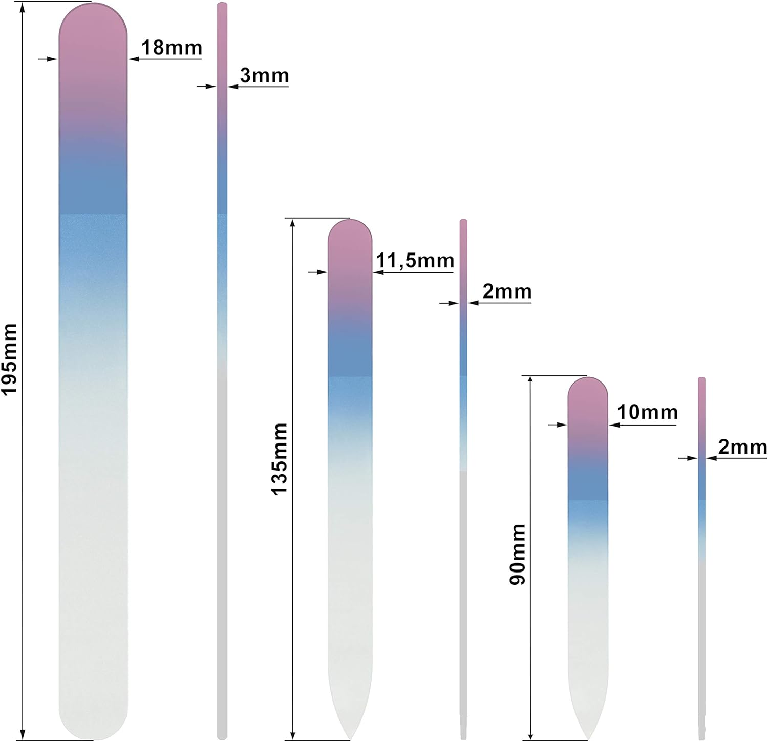Glass Nail File Manicure Set - Mont Bleu Best Set of 3 Glass Nail Files in Pouch - Rainbow Colors - Genuine Czech Tempered Glass - Handmade in EU - Premium Nail Filer Kit for Natural Nails image number 1