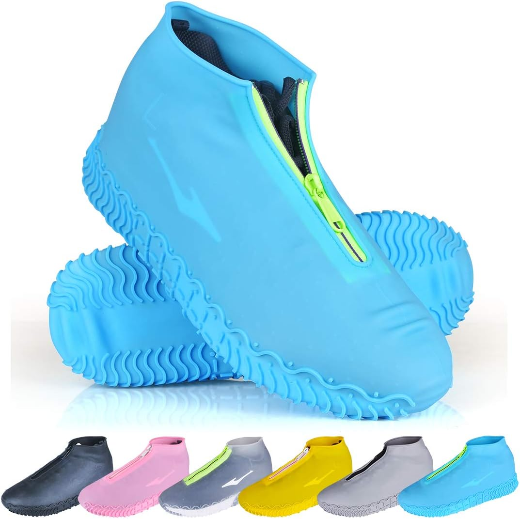 Ydfagak Waterproof Shoe Covers, Reusable Foldable Not-Slip Rain Shoe Covers with Zipper,Shoe Protectors Overshoes Rain Galoshes for Men and Women