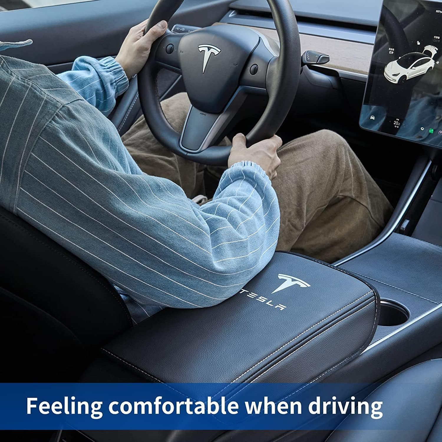 Armrest Cover Compatible for Tesla Model 3/Y Center Console Armrest Cover - Interior Accessories Leather Center Console Protector Pad for Model 3 2017-2024 or Model Y 2020-2024 (Black) image number 5