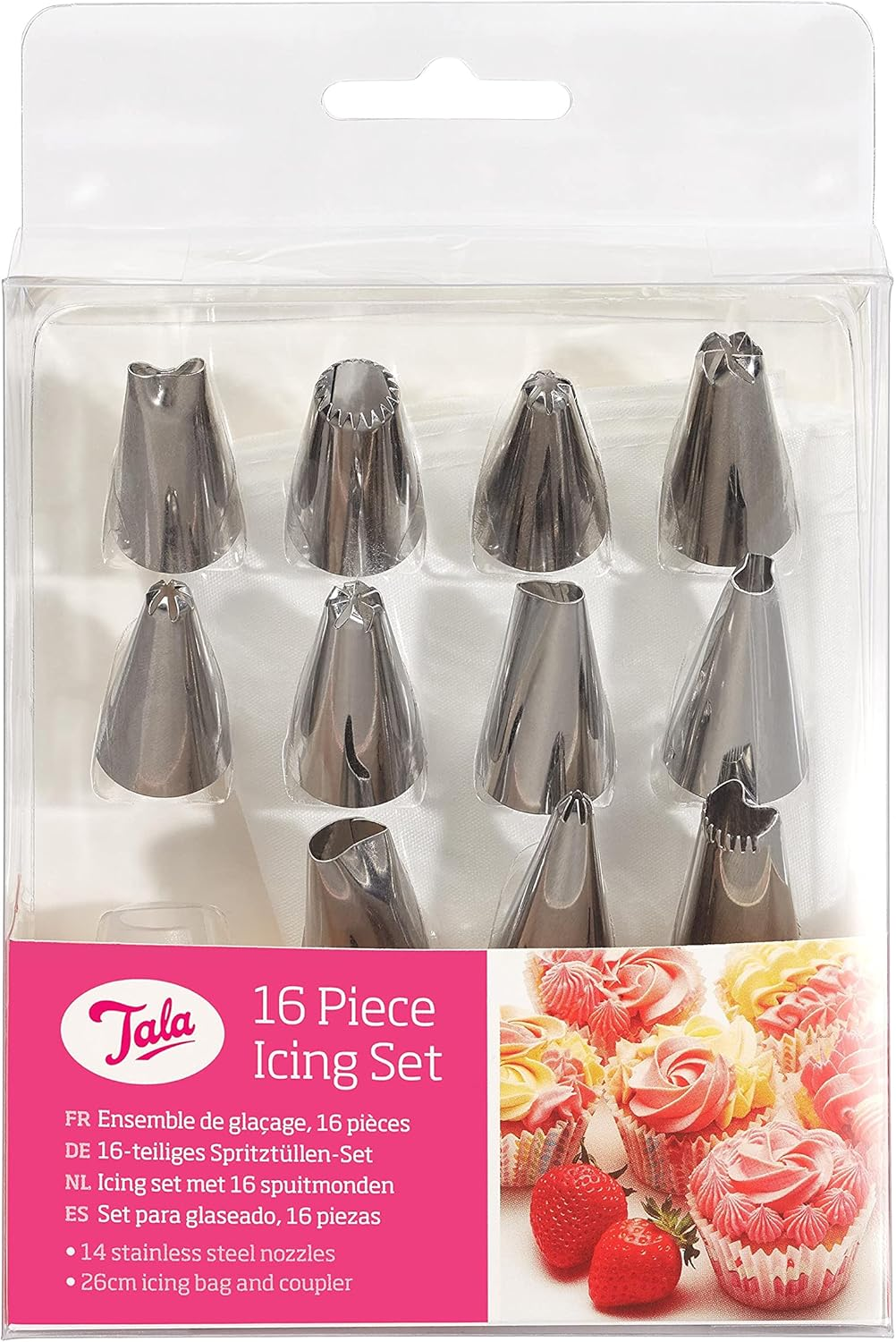 Tala Icing Bag Set with 8 Interchangeable Stainless Steel Piping Nozzles - Reusable Anti-Slip Large Piping Bags and Nozzles for Cake Decorating - Easy Handwash Cleaning image number 1