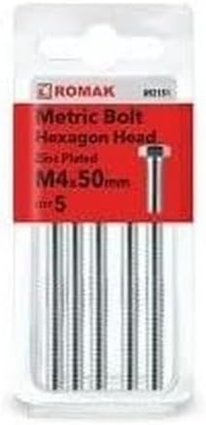 Romak 092151 Hex Head Set Screw, Zinc Plated, M4 X 50 Mm Size, Pack of 5