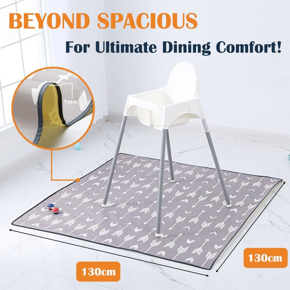 Baby Highchair 130 * 130Cm(51"*51") Splat Floor Mat Anti-Slip Floor Mat Waterproof Baby Playing Square Mat(Gray Arrow-Square)