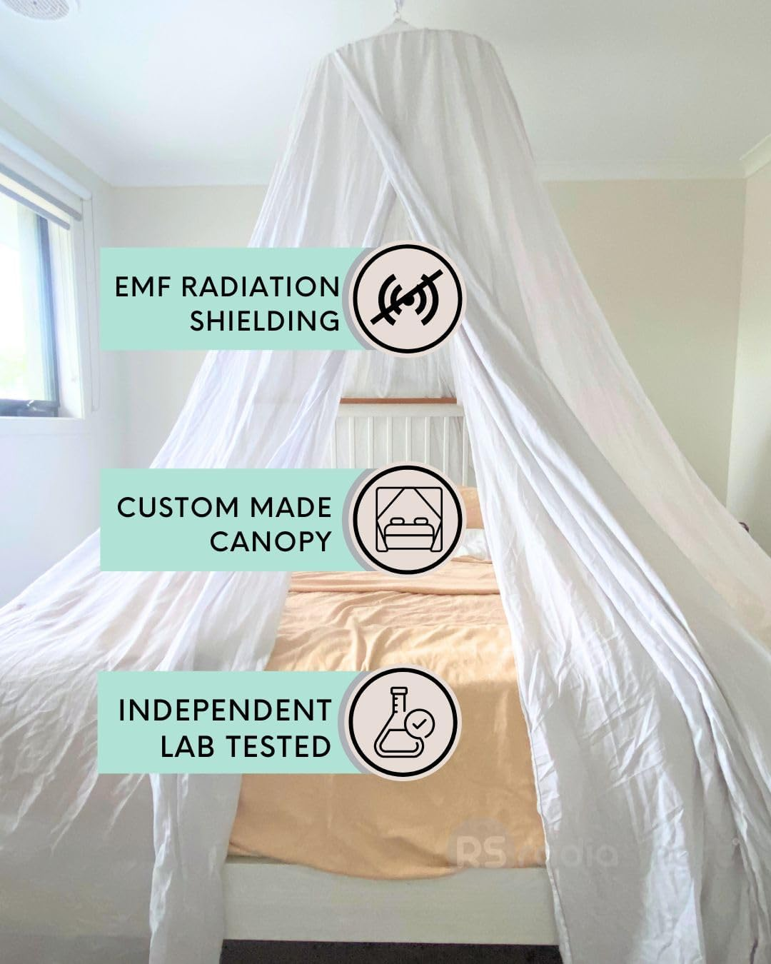 Radia Smart &reg; Radiation Shielding Bed Canopy - Circle EMF Protection, Block 5G, anti Radiation, Radiation Shielding Sleep image number 6