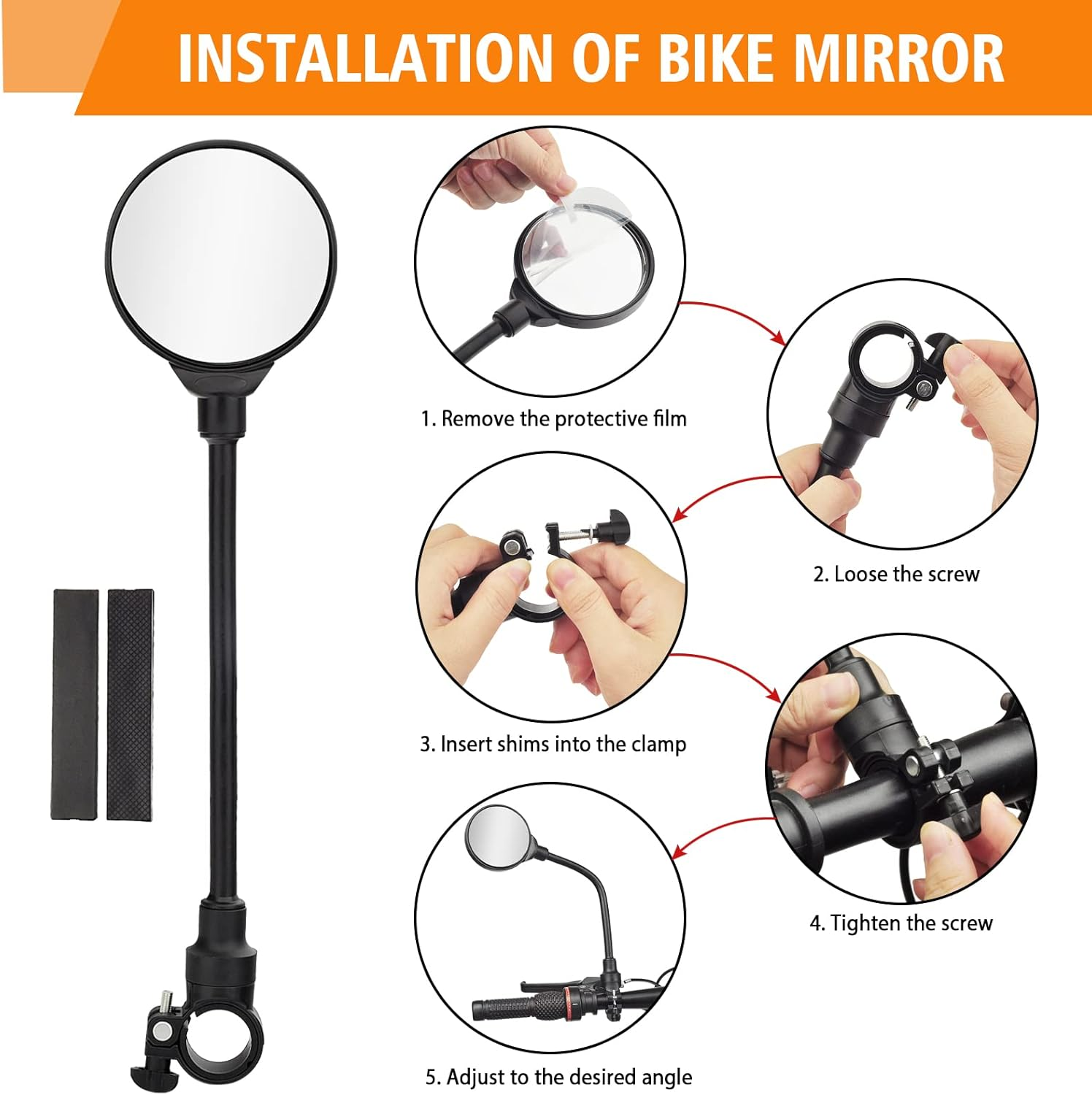 Bike Handlebar Mirror 2 Pack - Rotatable and Adjustable Wide Angle Rear View Shockproof Convex Mirror Universal for Bike Bicycle image number 2