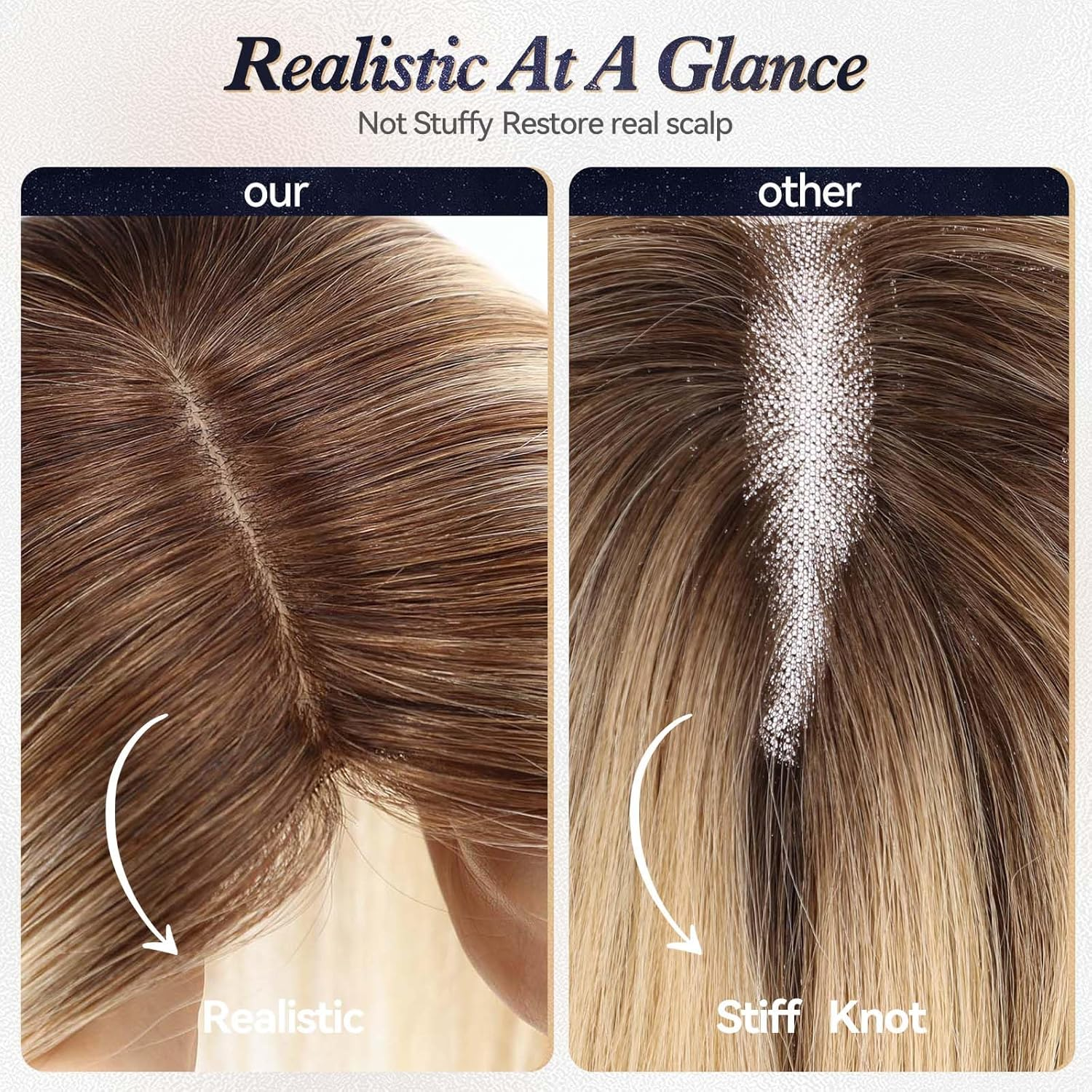 5X5 Inch Lage Silk Base 14 Inch Real Human Hair Toppers, 60G, 100% Real Hair Toppers for Women with Hair Loss (Brown Blonde Mixed with Dark Brown Roots, No Bangs) image number 1