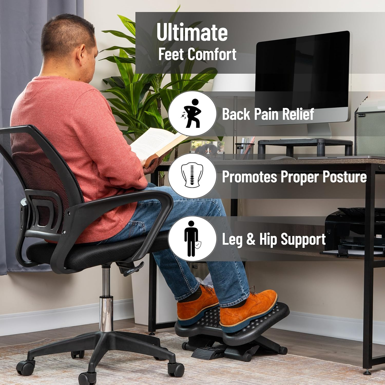 Mind Reader ' Comfy ' Adjustable Height Ergonomic Foot Rest, Blk image number 1