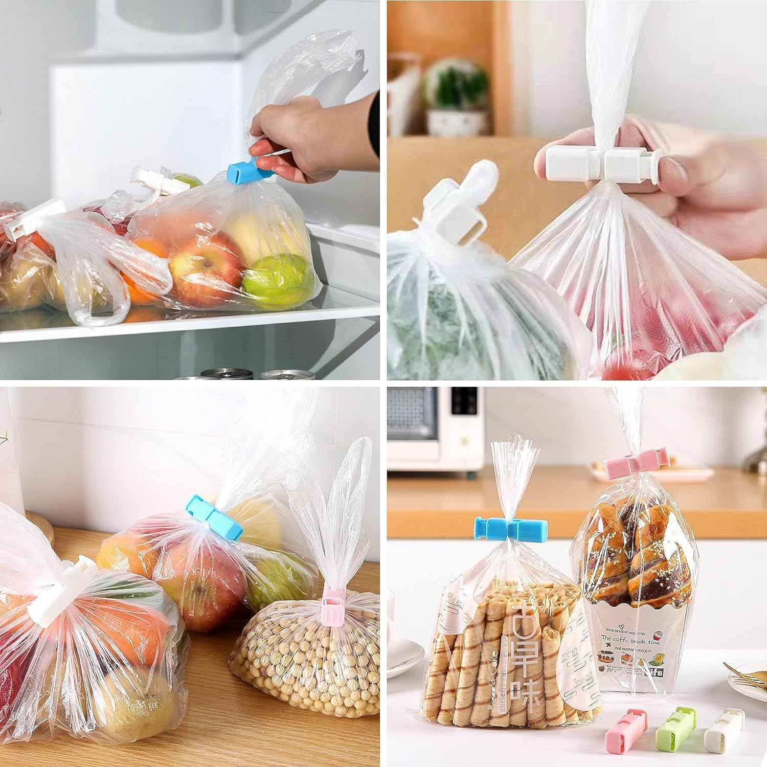 Squeeze Bread Bag Clips, Food Bag Cinch Clips, Easy Squeeze Lock, Set of 12 image number 2
