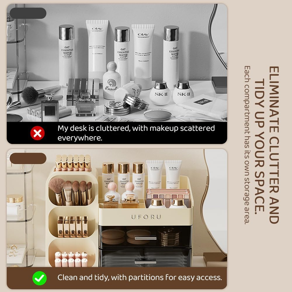 HYAVIA Luxury Makeup Organizer with Drawers &ndash; Large Acrylic Countertop Cosmetic Storage Box for Lipsticks, Skincare, Makeup Brushes, Perfume & Beauty Essentials, Vanity Organizer for Home or Travel image number 4