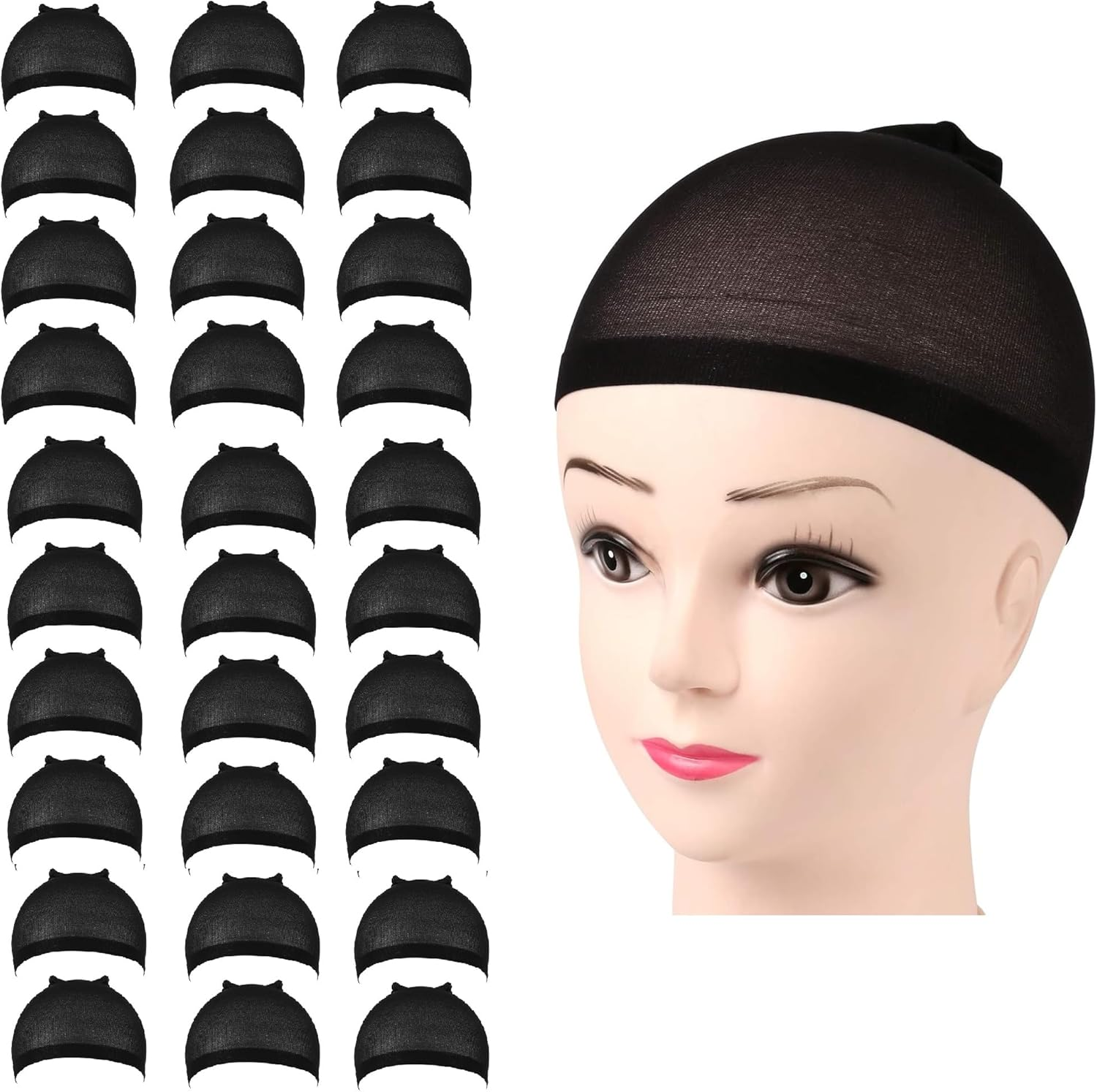 Liyquint 30Pack Nylon Elastic Wig Cap, Breathable & Invisible Bald Cap for Daily Use, Makeup Parties, Cosplay, Securely Holds Wigs (Skin Tone)