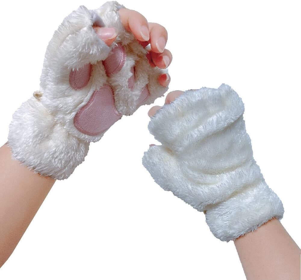Himine Cat Claw Bear Paw Fingerless Winter Plush Gloves 1*Pair - Black image number 2
