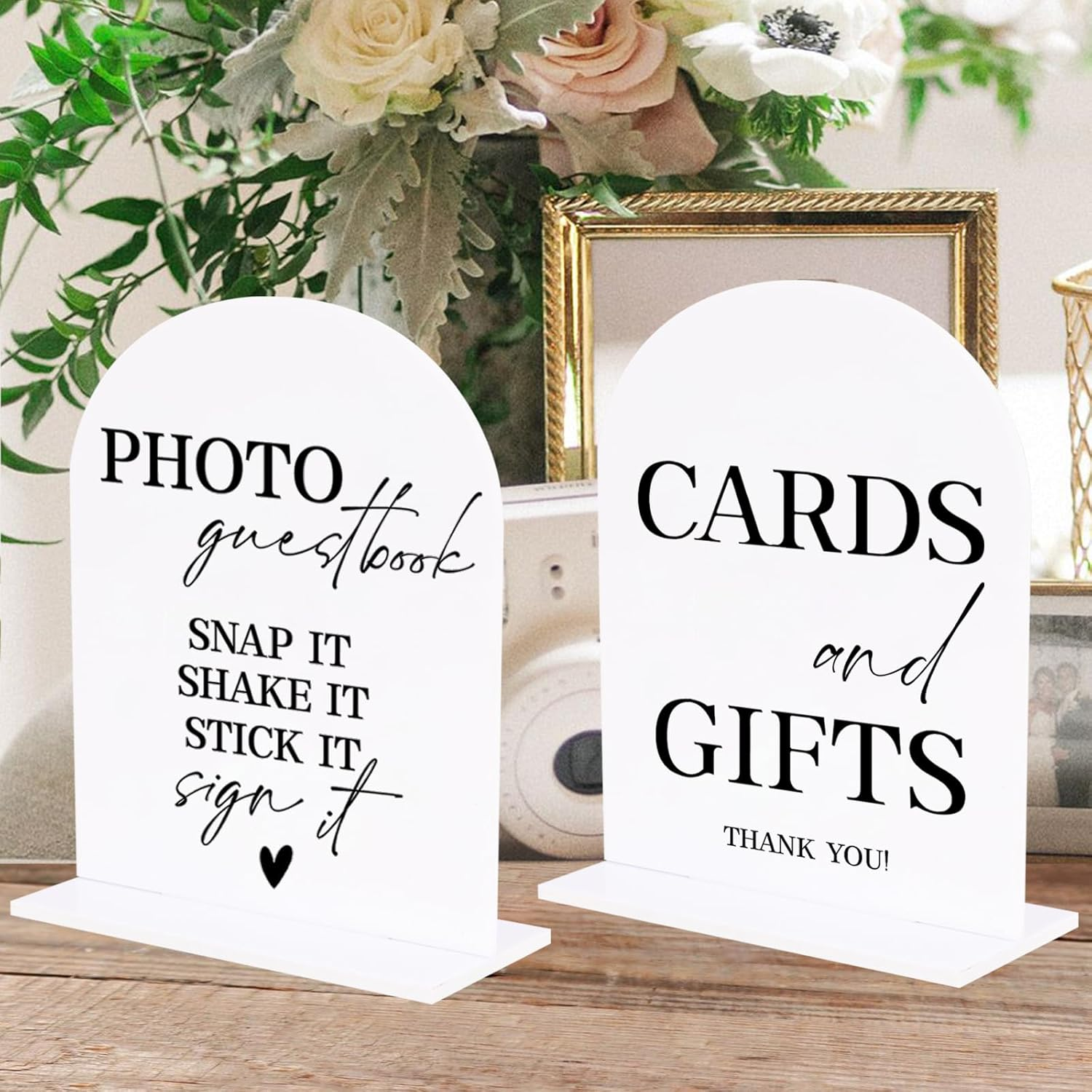 KOSKIMER Acrylic Wedding Signs - 2Pcswhite Ceremony & Reception Signage, 5X7 Inch Photo Guest Book Sign