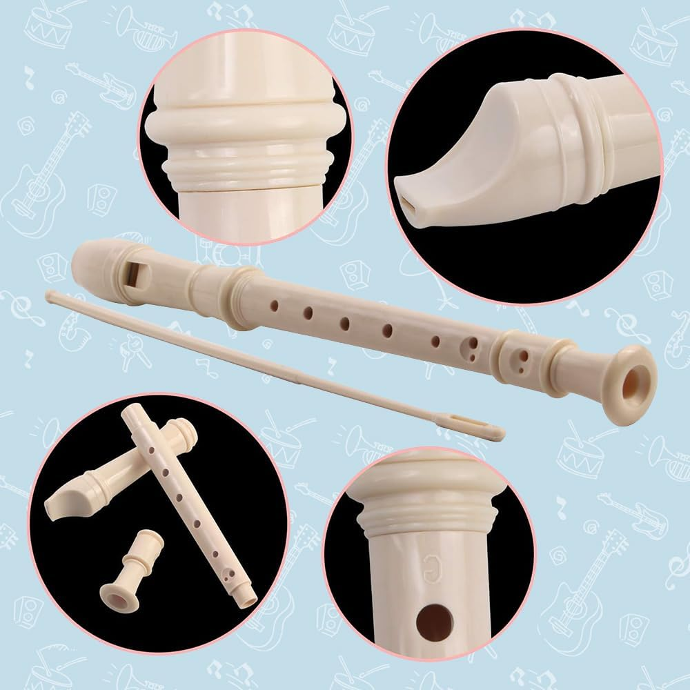 8Hole Descant Soprano Recorder, German Style Treble Flute, Plastic Clarinet with Fingering Chart, Instructions, Cleaning Rod and Bag - Pink - Black image number 7