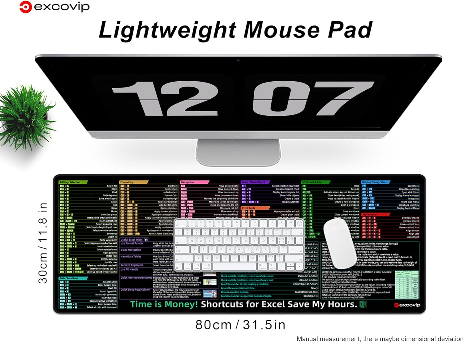 Excovip Excel Shortcut Mouse Pad for Office -31.4X11.7 Inch Large Keyboard and Mouse Pad, Non-Slip Rubber Mouse Mat with Excel Cheat Sheet 0309 image number 4