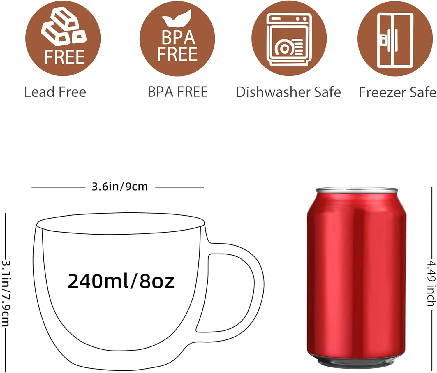 Cnglass Double Walled Glass Cappuccino Mugs 240Ml/8.1Oz,Clear Insulated Glass Coffee Cups with Handle for Espresso,Latte,Cappuccino,Tea,Set of 2 image number 4