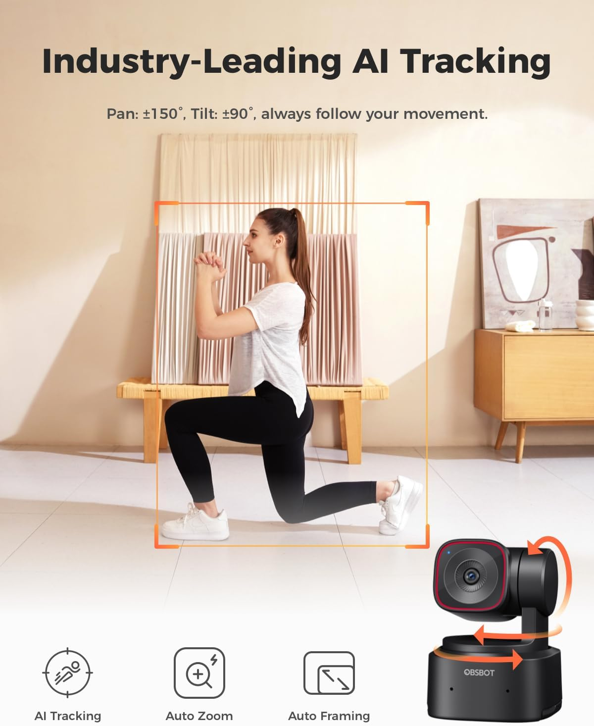 OBSBOT Tiny 2 Lite 4K Webcam for PC, AI Tracking PTZ Streaming Camera with 1/2" Sensor, Gesture Control, 60 FPS, HDR, Microphones, Web Camera for Desktop Computer, Laptop, Meeting, Video Calls, Etc. image number 2