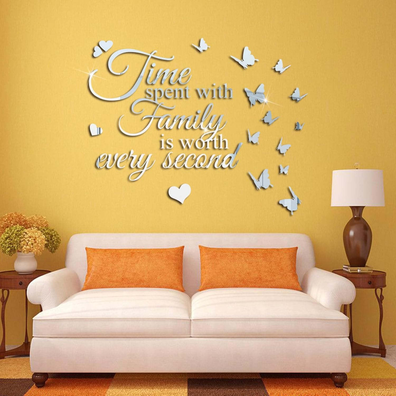 Fkereg Time Spent with Family Is Worth Every Second Mirror Wall Decal, 3D Acrylic Butterfly Wall Stencils Peel and Stick, Vinyl Wall Stickers Motivation Lettering Saying Wall Art Home Decor, Gold - Silver image number 3