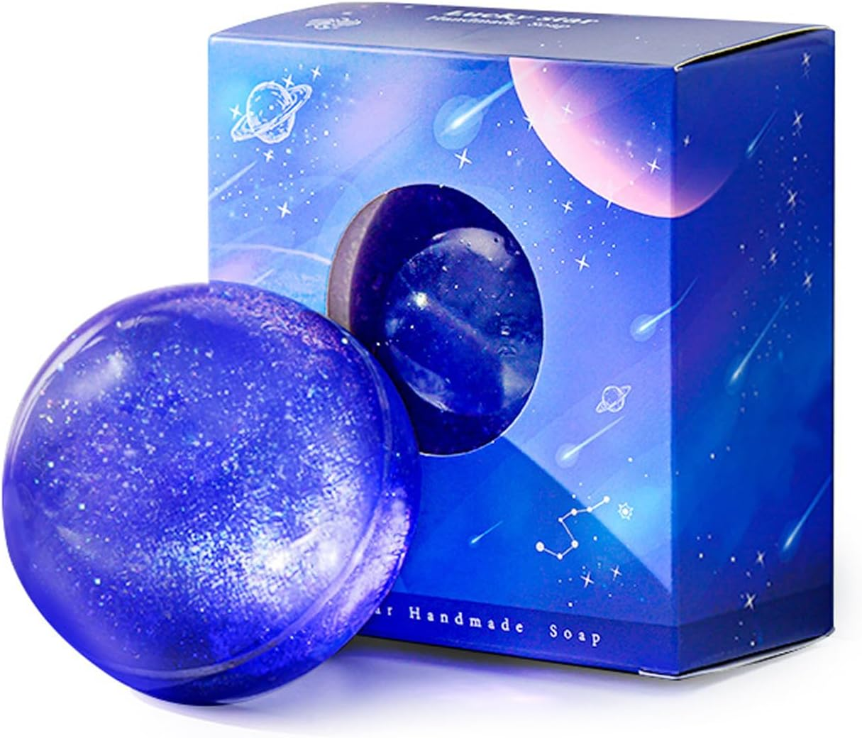 Lucky Sky Scented Botanical Soap Bar,100G Handmade Milky Way Galaxy Essential Oils Scented Bath Soap for Men&Women,Face Body Moisturizing Artisanal Floral Soap with Blistering Net image number 5