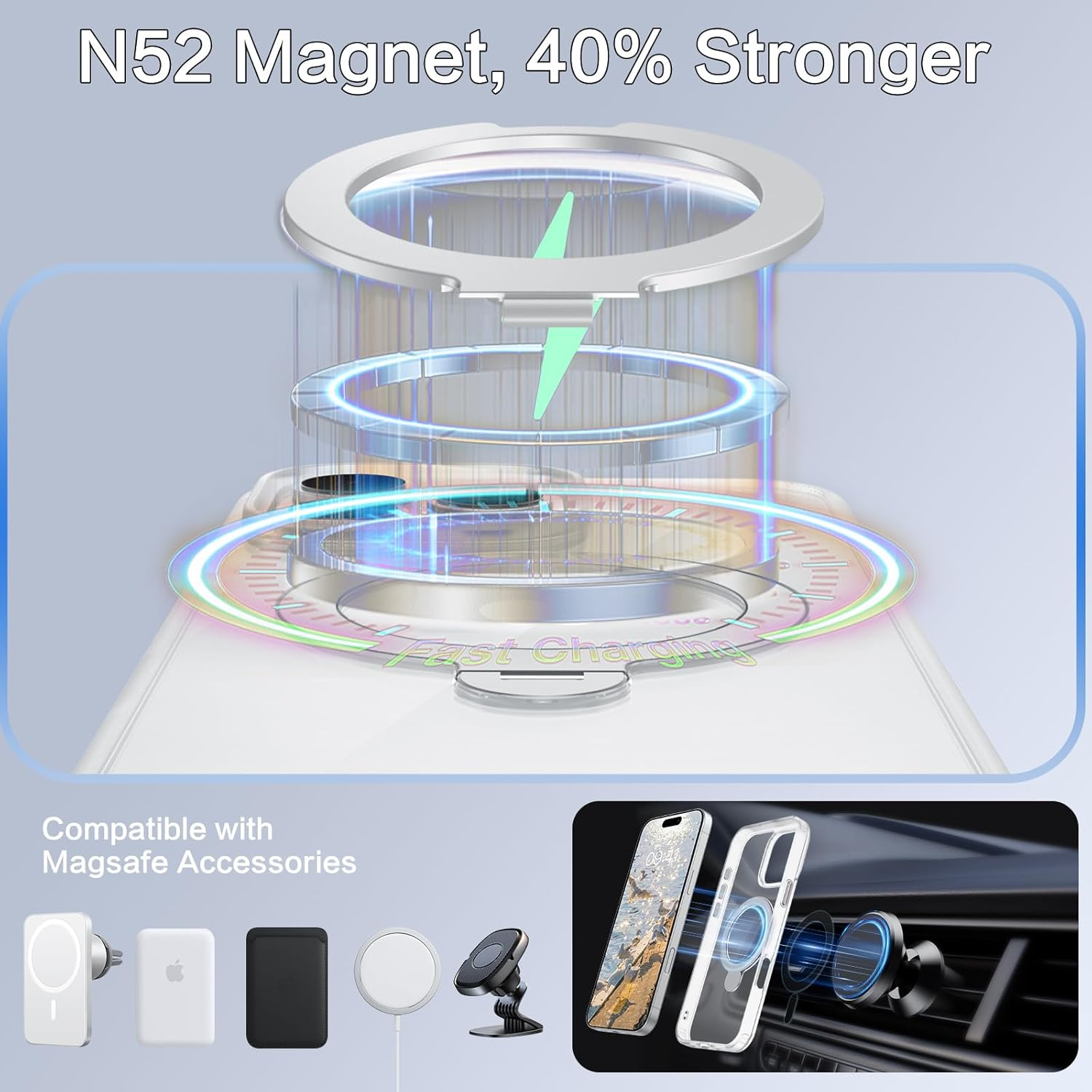 VENINGO Iphone 16 Pro Case, Compatible with Magsafe Transparent Back Case with Invisible Ring Stand Frosted Frame Shockproof Protective Slim Fit Anti-Yellowing Case for Iphone 16 Pro 6.3 Inch, Clear image number 6