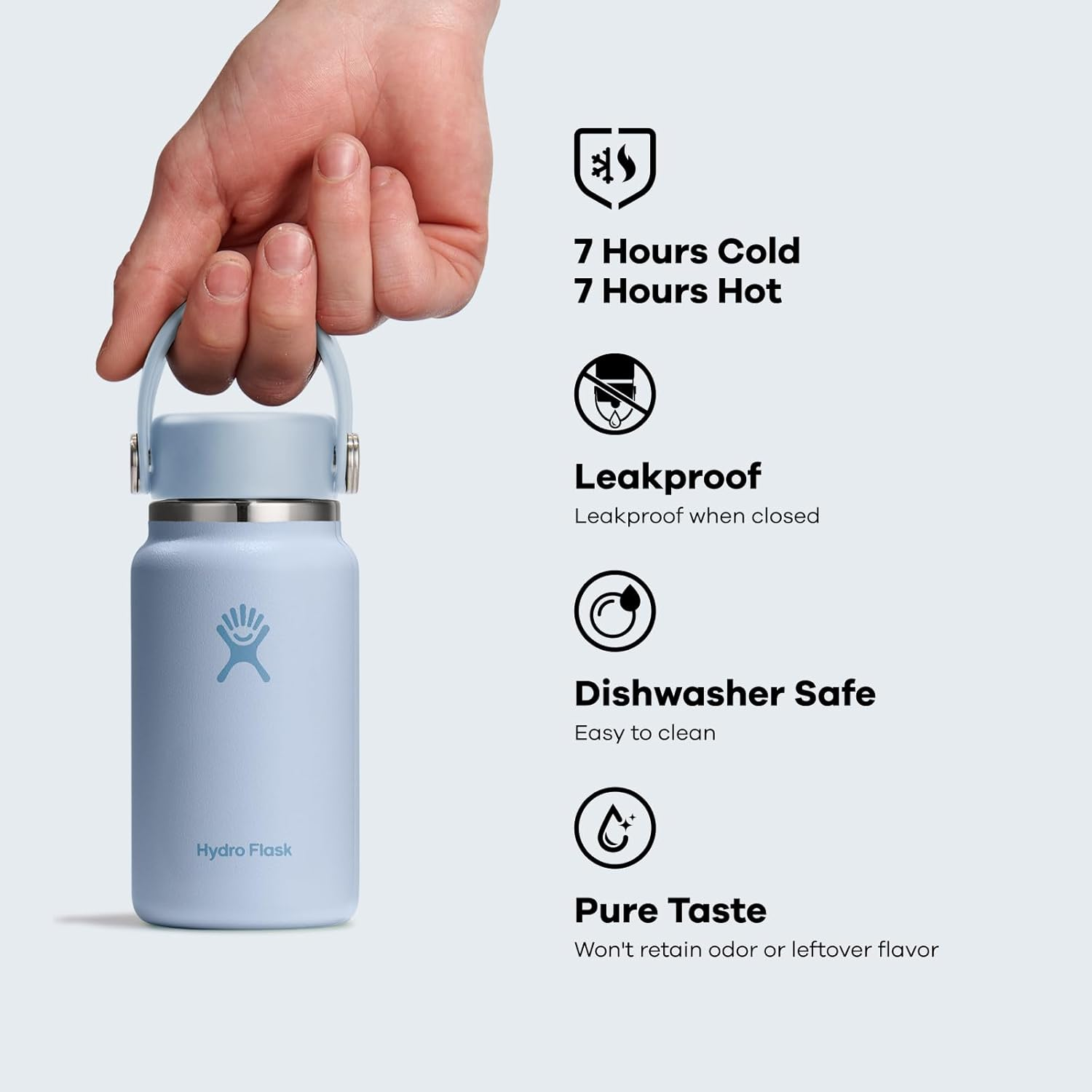 Hydro Flask Micro Bottle - Insulated Mini Leak Proof Flask for Purse or Pocket in 6.7 Oz Aloe Green