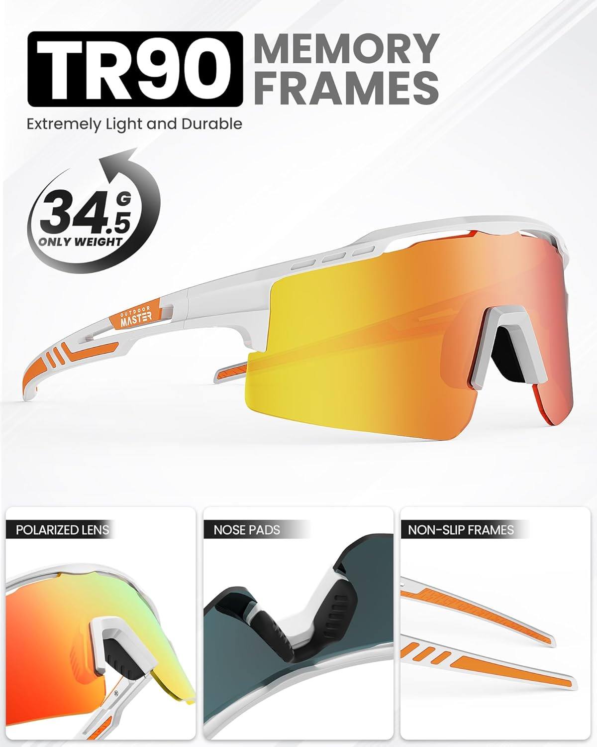 Outdoormaster Hawk II Polarized Sports Sunglasses for Men Women, TAC UV400 Protection TR90 Frame Cycling Sunglasses, Baseball Running Fishing Golf - Blue Frame+Revo Blue Cat.3 image number 3