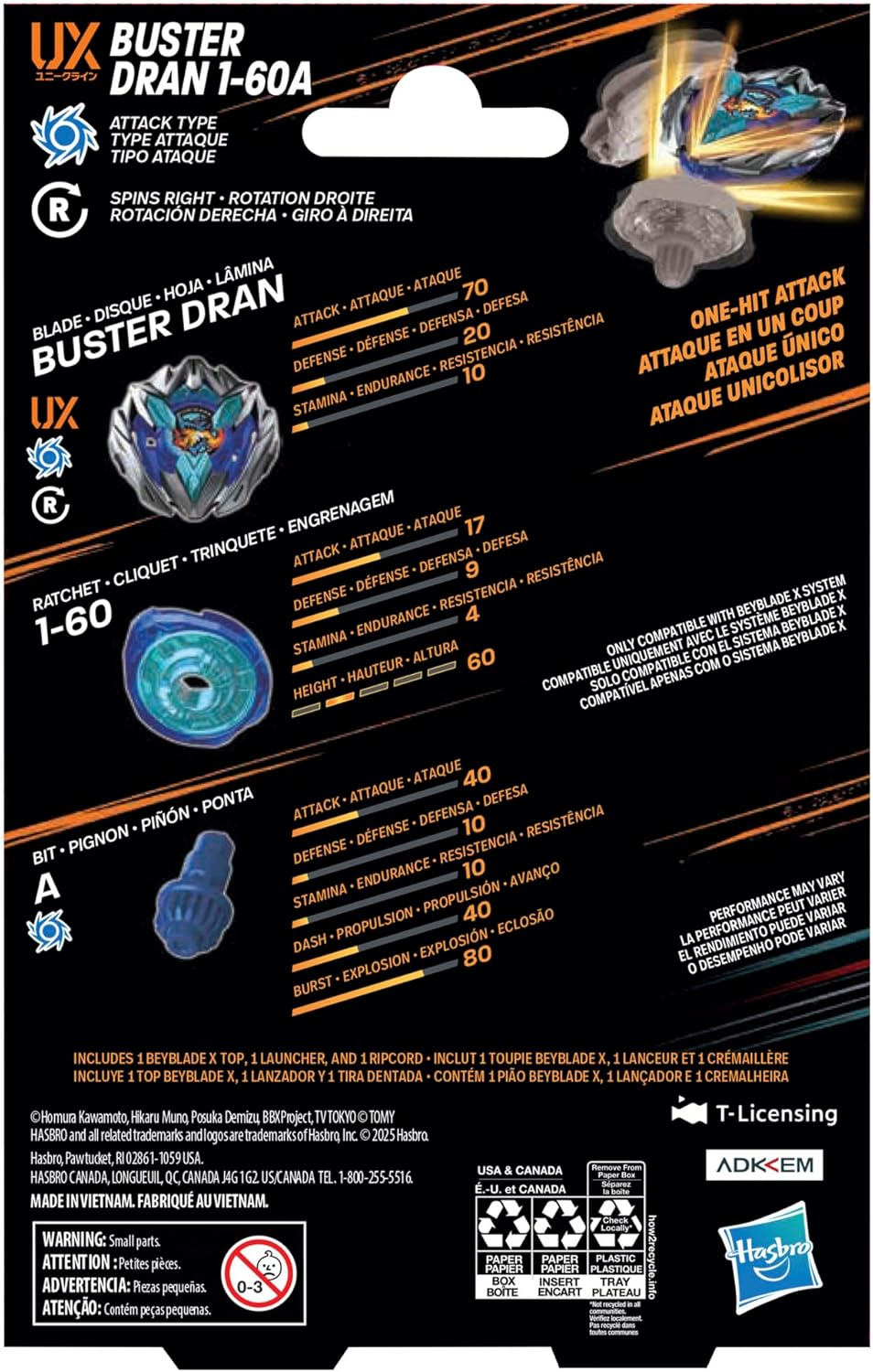 Beyblade X Buster Dran 1-60A UX Starter Pack Set with Attack Type Top and Launcher; Authentic Takara Tomy Battle Tops Games | Spinning Toys for Boys and Girls 8+, Kids image number 3