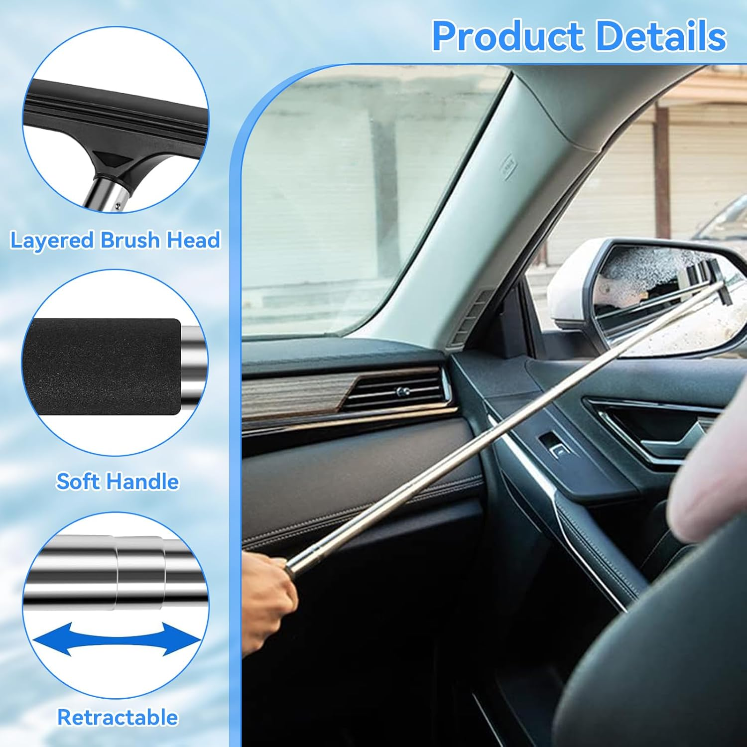 2PCS Retractable Rear View Mirror Wiper, Extendable Squeegee for Car Side Mirrors Rearview Wiper Wing Mirror, Cleaner Windshield Cleaning Tool Rainy, Car Exterior Care Supplies Wipers Blade (Black) - Pink image number 6