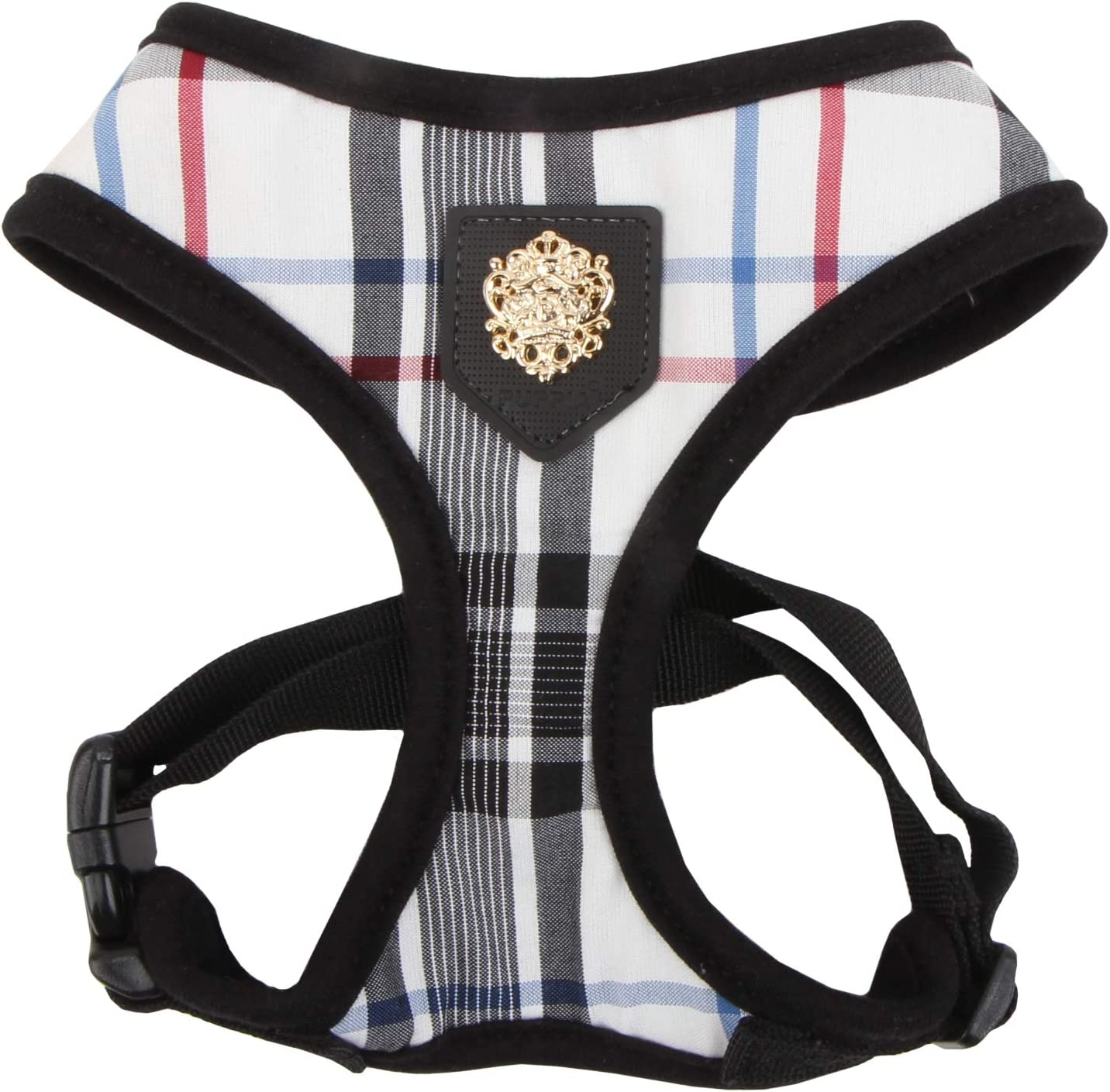 Puppia Junior Over-The-Head Dog Harness Checkered Pattern No Choke No Pull Adjustable Chest Belt Walking Training for Small and Medium Dog, Medium, Beige