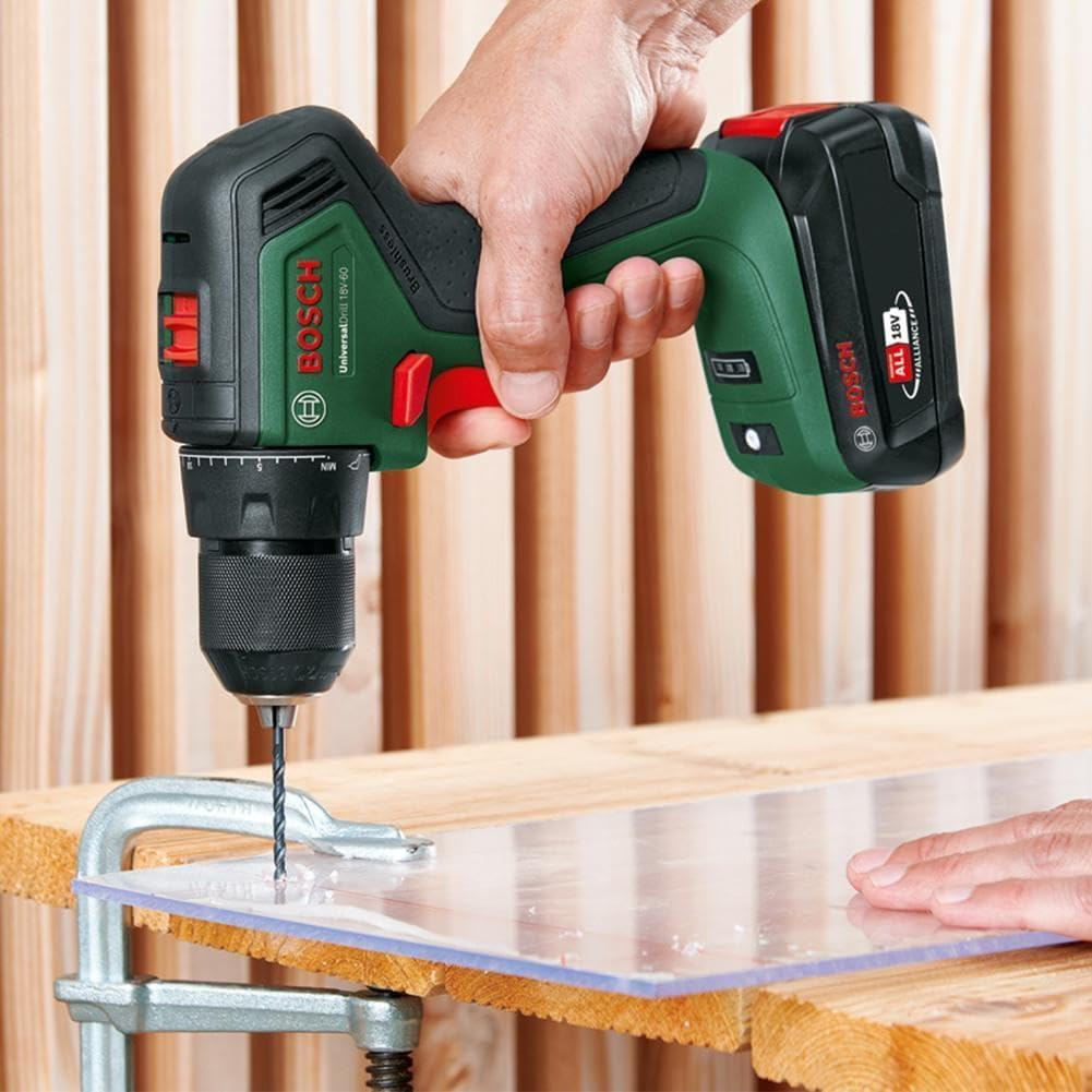 Bosch Home & Garden 18V Cordless Brushless Drill Driver with 2.5Ah Battery, Charger and Case, 2 Speed, 20 Torque Settings, 60Nm, 13Mm Metal Chuck (Universaldrill 18V-60). Made in Europe image number 4