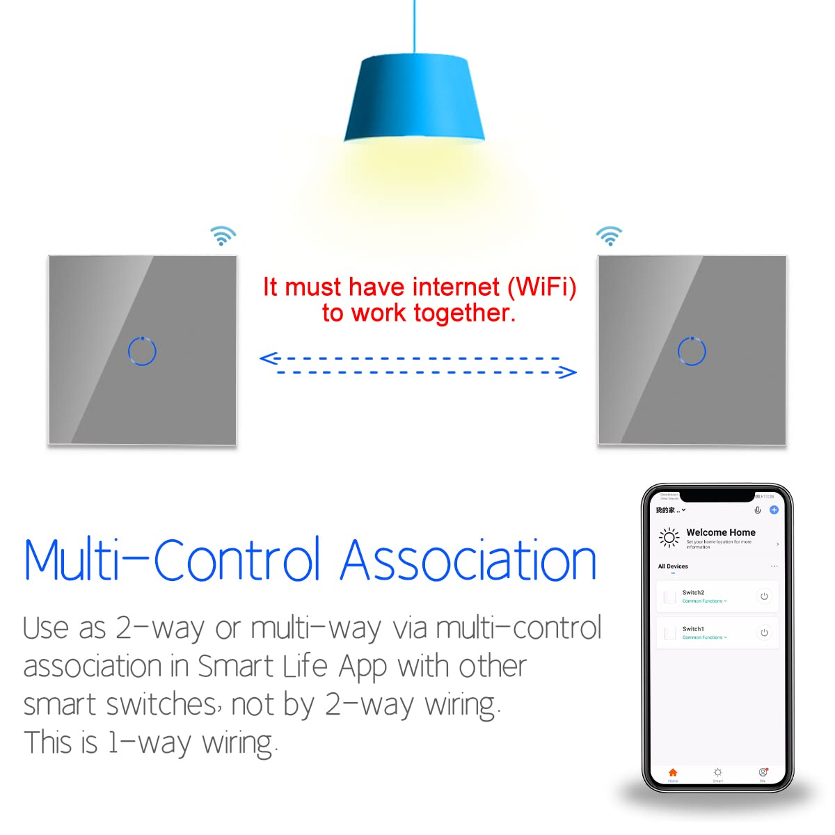 CNBINGO Smart Touch Light Switch Compatible with Alexa, Google Assistant - WLAN Switch Flush-Mounted - with Glass Panel and Status LED - Wall Switch Simple in Grey - Neutral Conductor Required