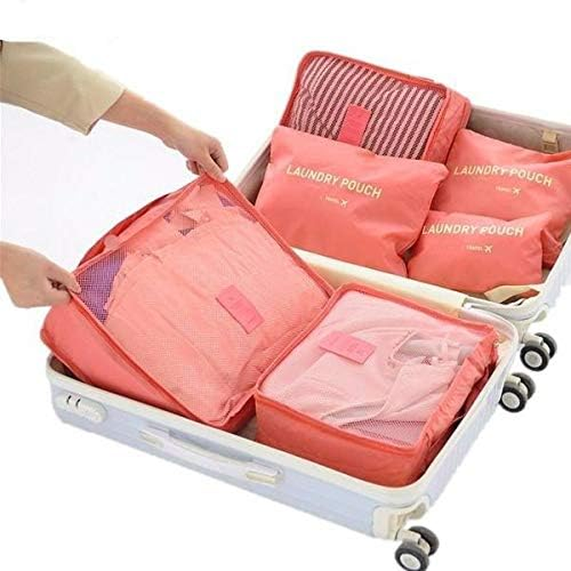 Go2Buy 6Pcs Travel Luggage Organizer Set Backpack Storage Pouches Suitcase Packing Bags (Peach Red) image number 3