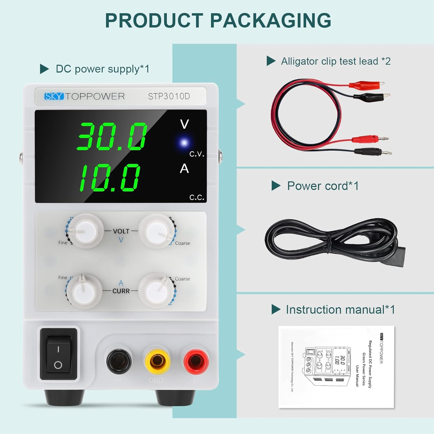 DC Power Supply,30V 10A Variable Bench Lab Power Supply Switching 3-Digital Display Single-Output 220V, with Alligator Leads, AU Power Cord,Repairing Phones, Electronics,Diy,Test image number 5