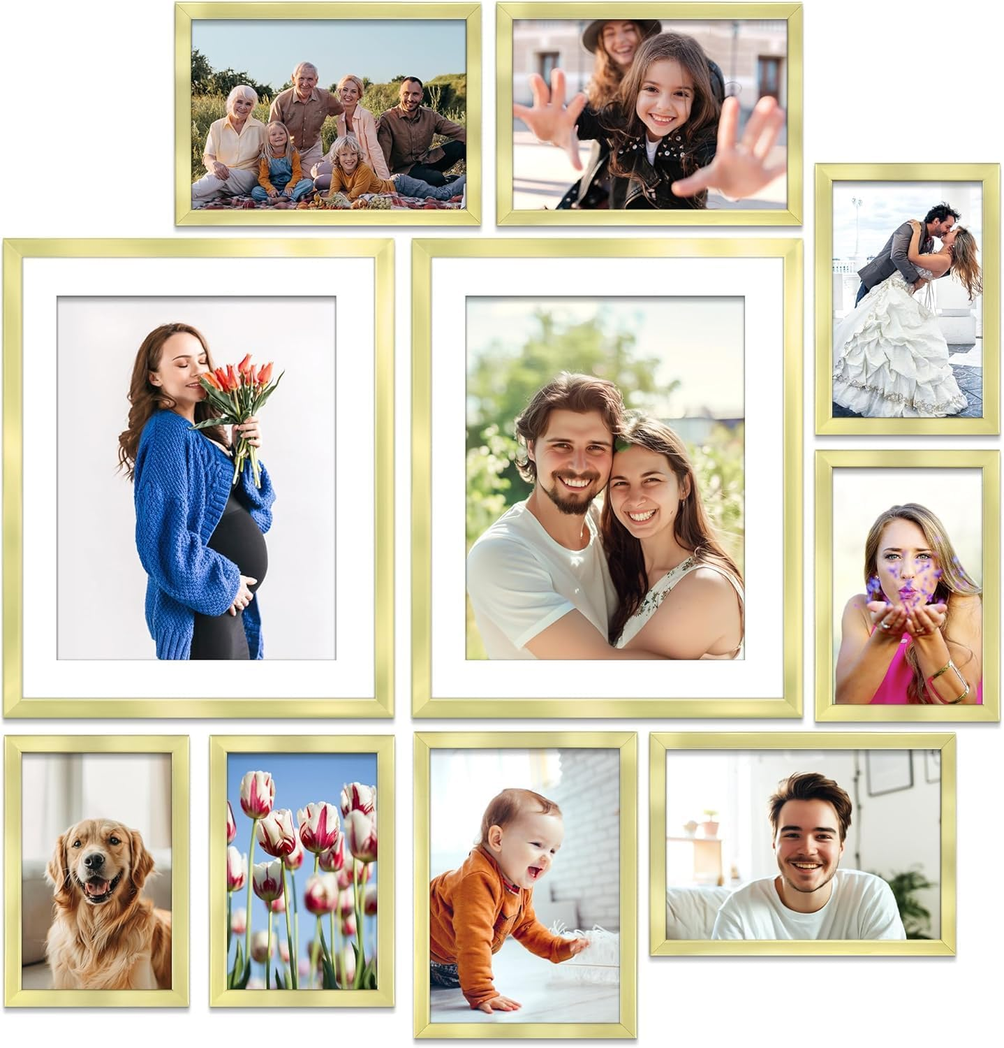 AIGOMIO 11X14 Picture Frame Set of 5, 14X11 Plexiglass Picture Frame for 8X10 with Mat or 11X14 without Mat, Wall Gallery Display Frame (Gold) image number 3