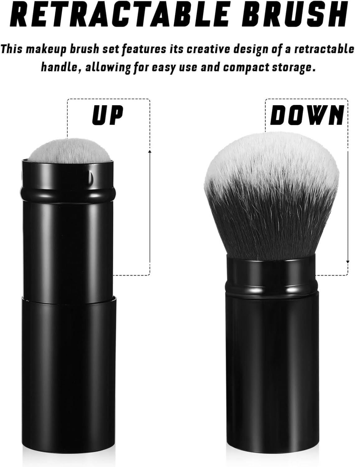 Ipetboom Retractable Cosmetics Brush Retractable Makeup 2Pcs Blush Set Portable Face Powder Mini Foundation Brush with Flat and Angled Top for Cream Cosmetics Travel image number 3