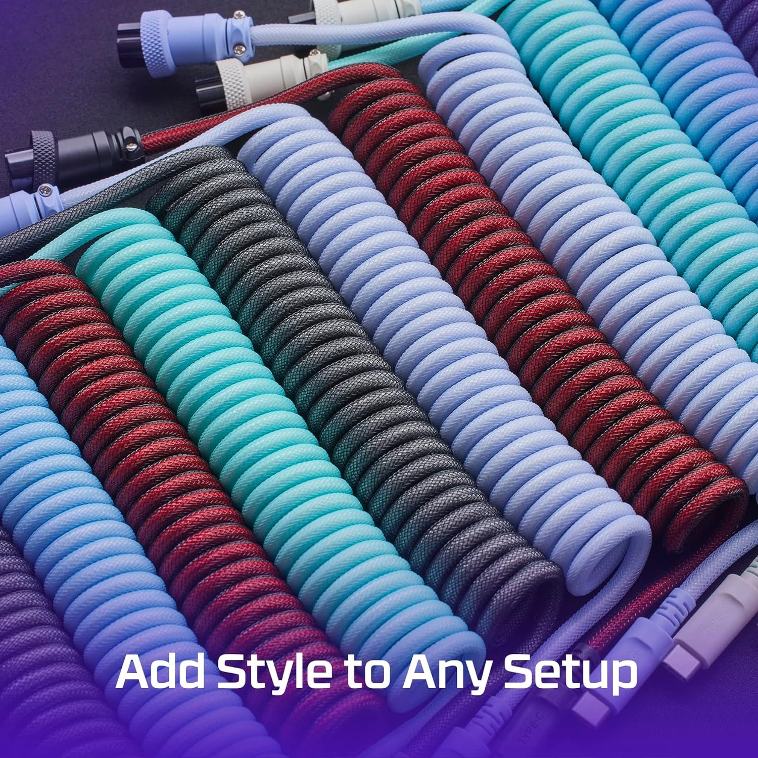 Hyperx Coiled Cable - Durable Coiled Cable, Stylish Design, 5-Pin Aviator Connector, USB-C to USB-A - Light Green/White - Grey image number 3