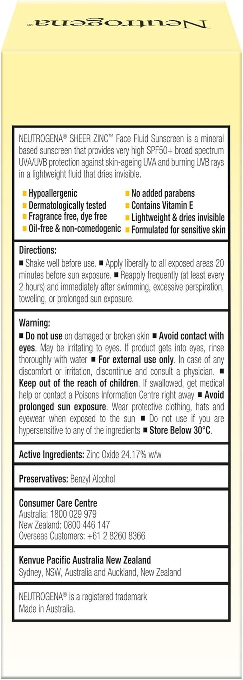 Neutrogena Sheer Zinc Face Fluid Sunscreen SPF50+ 50 Ml