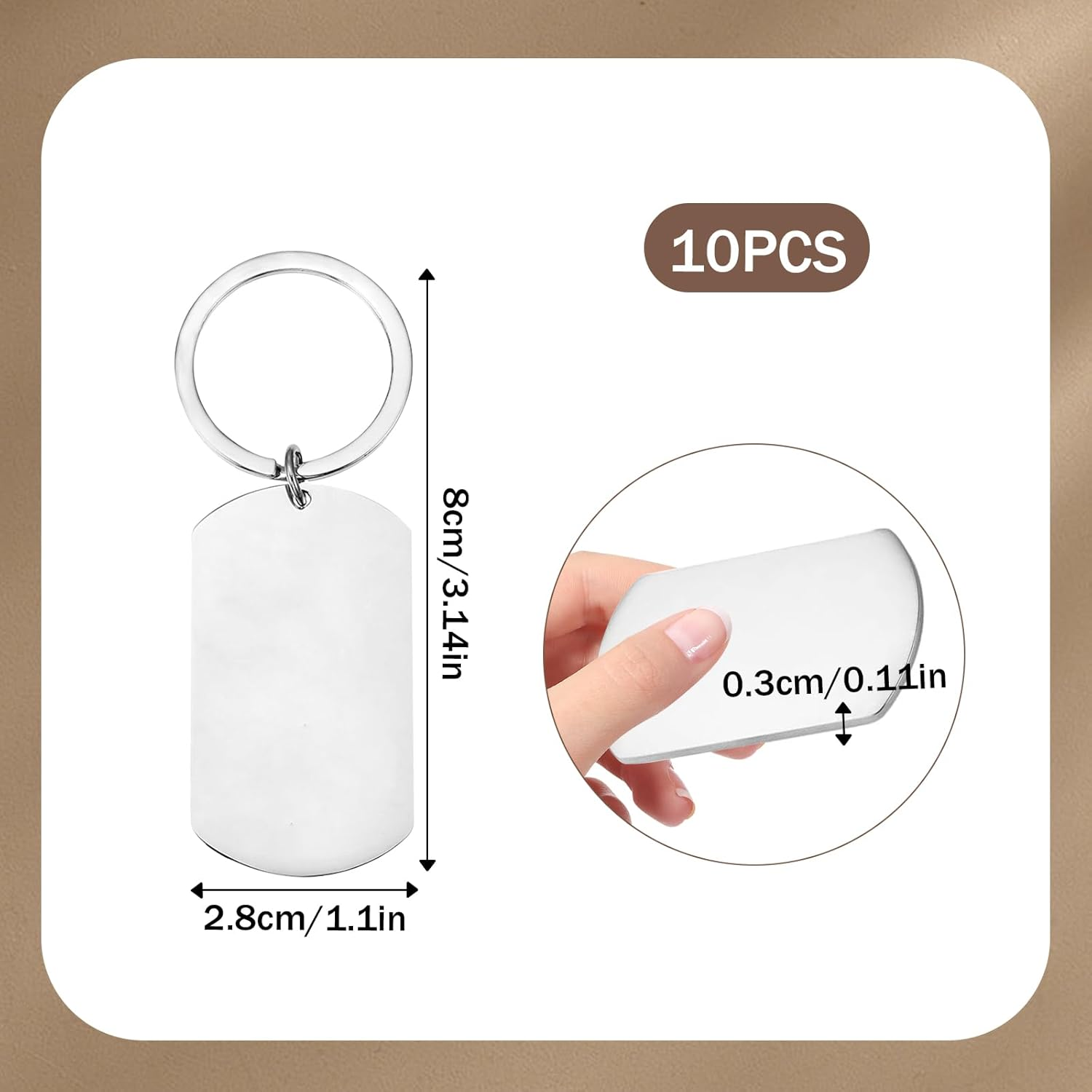 10 Pieces Key Rings Stainless Steel, Stainless Steel Trailer with Key Ring, Key Riper Blanks Blanks Rectangular Punching Blanks Made of Stainless Steel, Punching Blanks Dog Brands, Silver image number 6