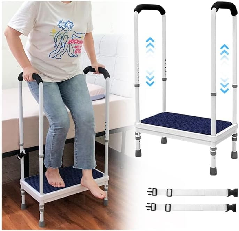 NEPPT Bed Steps for High Beds for Adults Safety Step Stool with Handle Elderly Bedside Assist Medical Adjustable Handicap Foot Step Stool for Bedroom, Bathtub, Shower, SUV Car (Blue-80Cm)