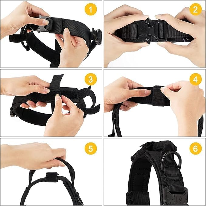 Tactical Dog Collar Military Training Adjustable Nylon Dog Collar with Control Handle and Quick Release Heavy Metal Buckle for Medium and Large Dogs (Black)