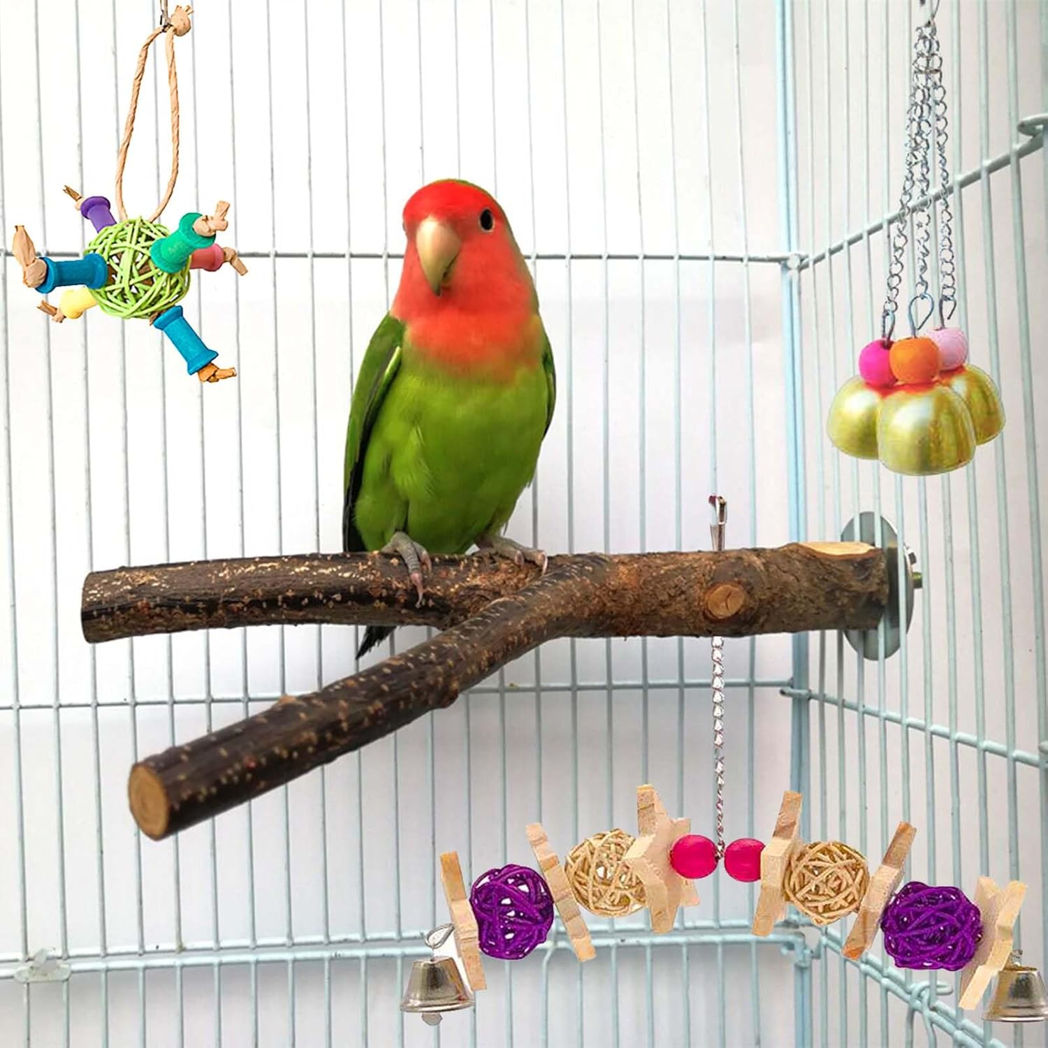 Parakeet Toys,15 Pcs Bird Toys,Bird Toys for Parrots,With Bird Swing,Birds Stand,Foraging Toy,Bird Cage Accessories for Parrots,Lovebirds,Cockatiel,Budgie image number 1