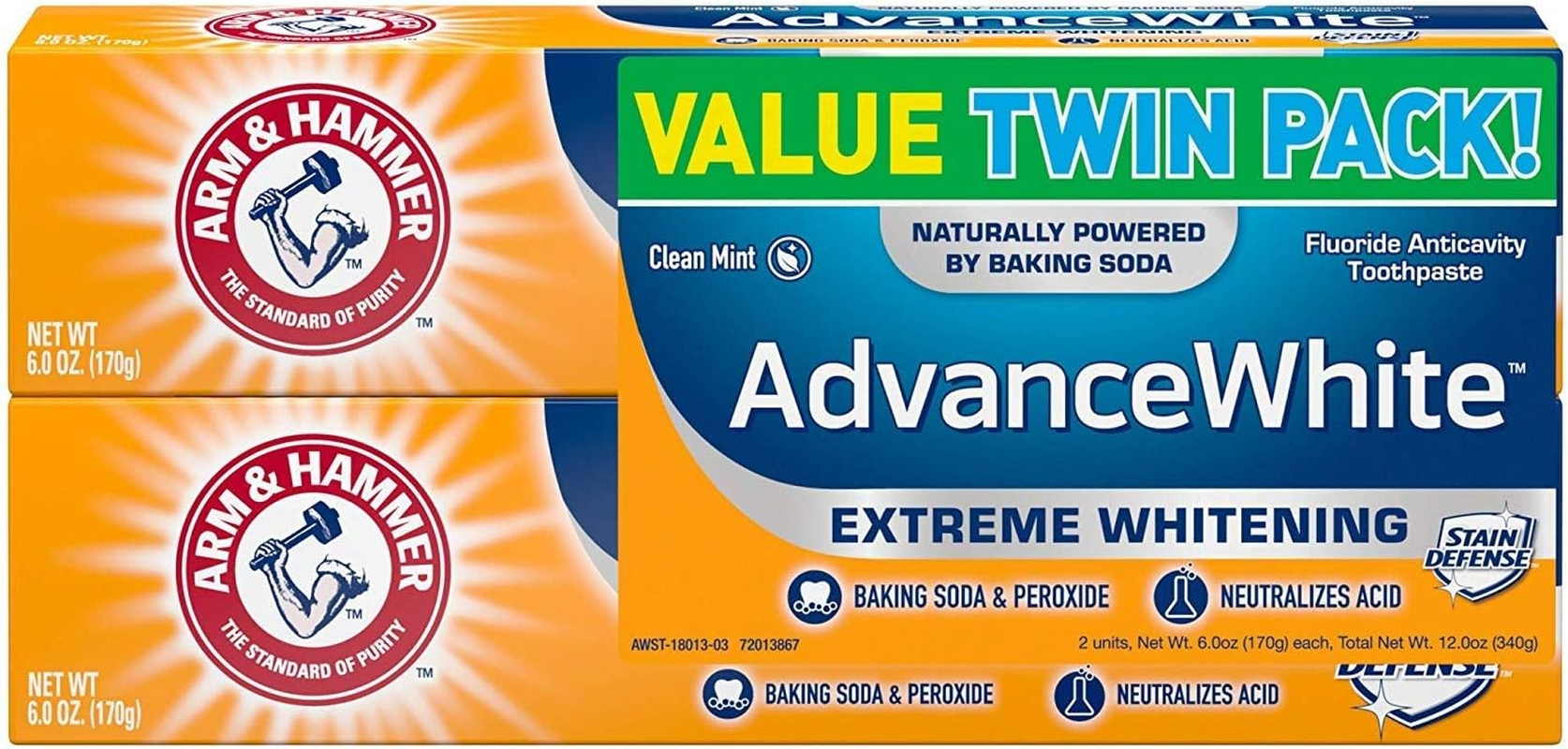 Arm & Hammer Advance White Extreme Whitening Baking Soda and Peroxide Toothpaste, 6 Ounce, Twin Pack image number 1