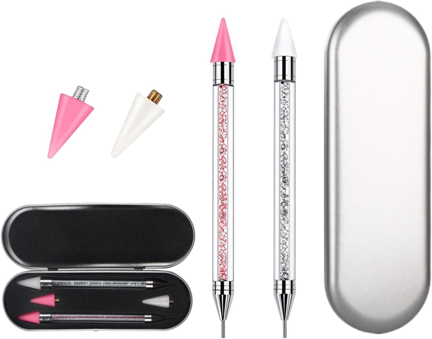 2 Pack Dual Ended Nail Rhinestones Picker Dotting Tools,Ergonomic Nail Art Crafts,Diy Nail Art Decoration Wax Tip Pencil for Nail Gems Stones Crystals Art Crafts with 2 Extra Wax Head image number 3