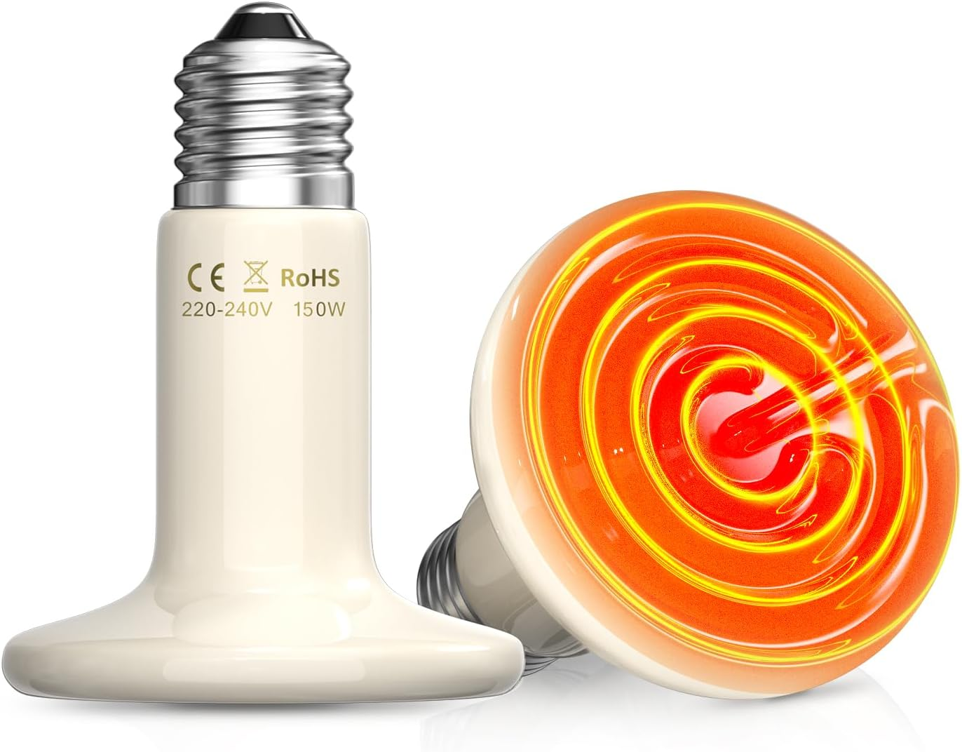 Glowup 75W Reptiles Heat Lamp Bulb,No Light Ceramic Heat Emitter,E27 Black Heatbulb for Reptiles,Ceramic Heat Bulb for Tortoise/Bearded Dragon/Lizard/Snake/Puppies/Aquarium-2Pack