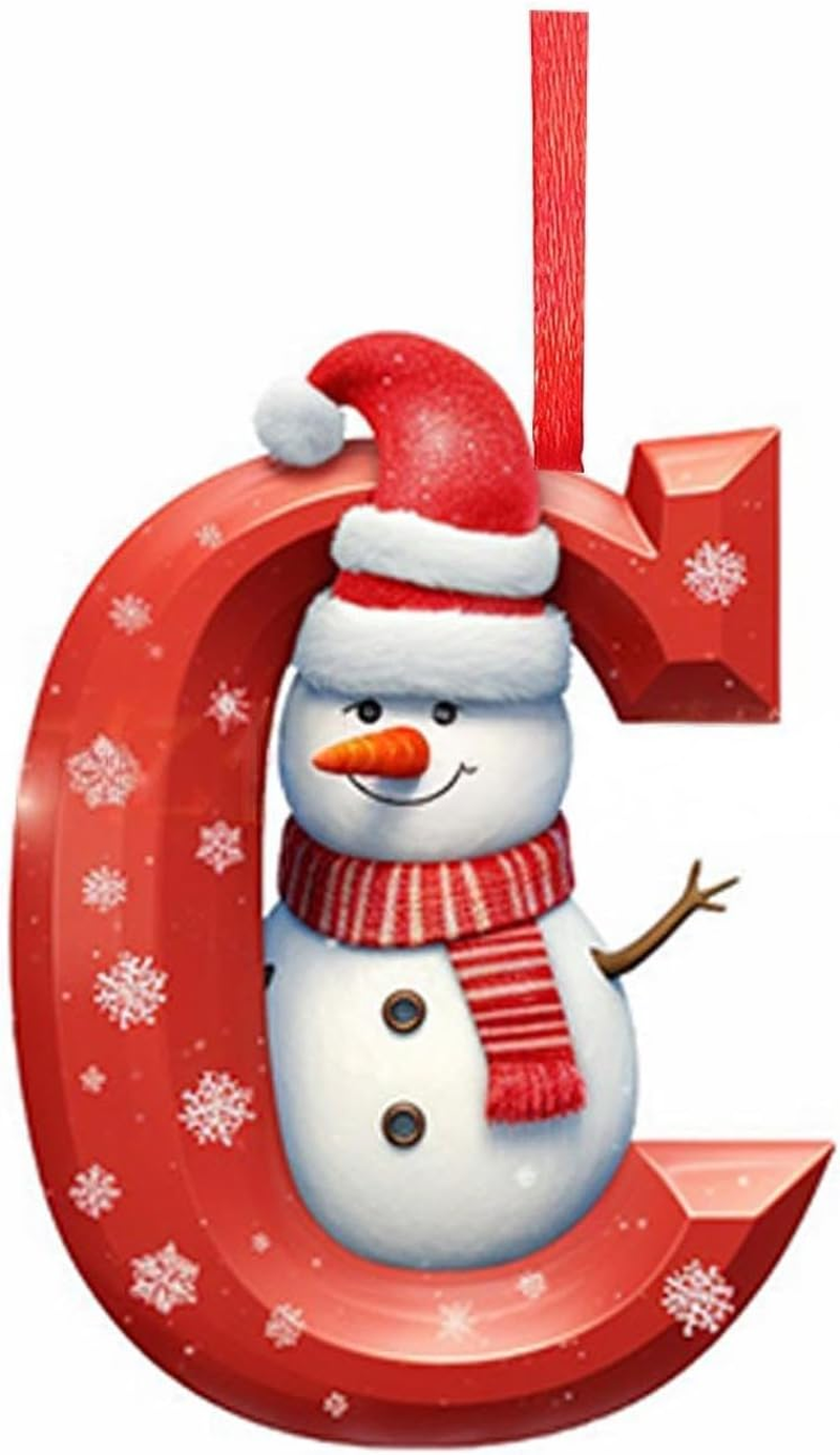 Snurbi 26 2D Letter Christmas Ornaments - Personalised Christmas Tree Decorations for DIY Hanging Letter Christmas Tree Decor (D)