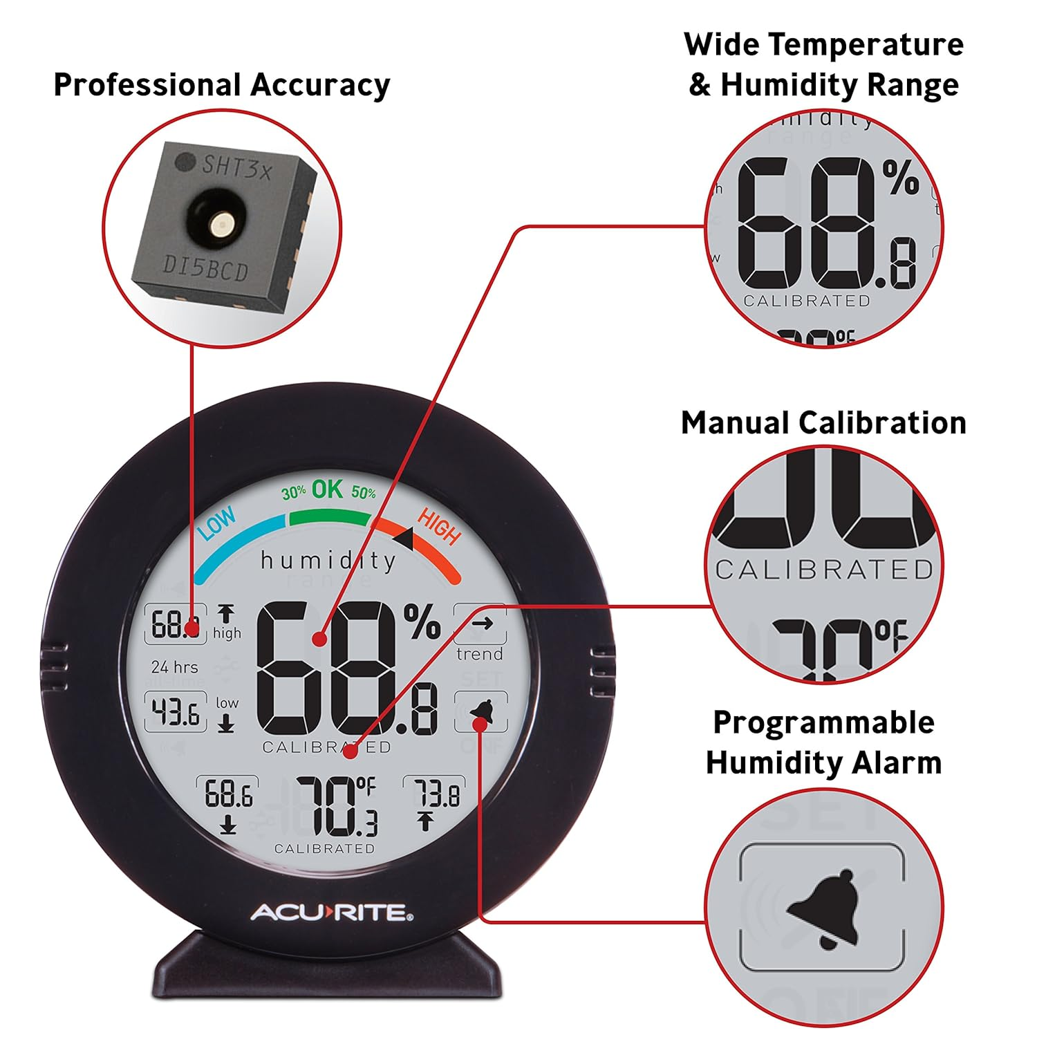 Acurite 01080M Pro Accuracy Temperature & Humidity Monitor with Alarms image number 4