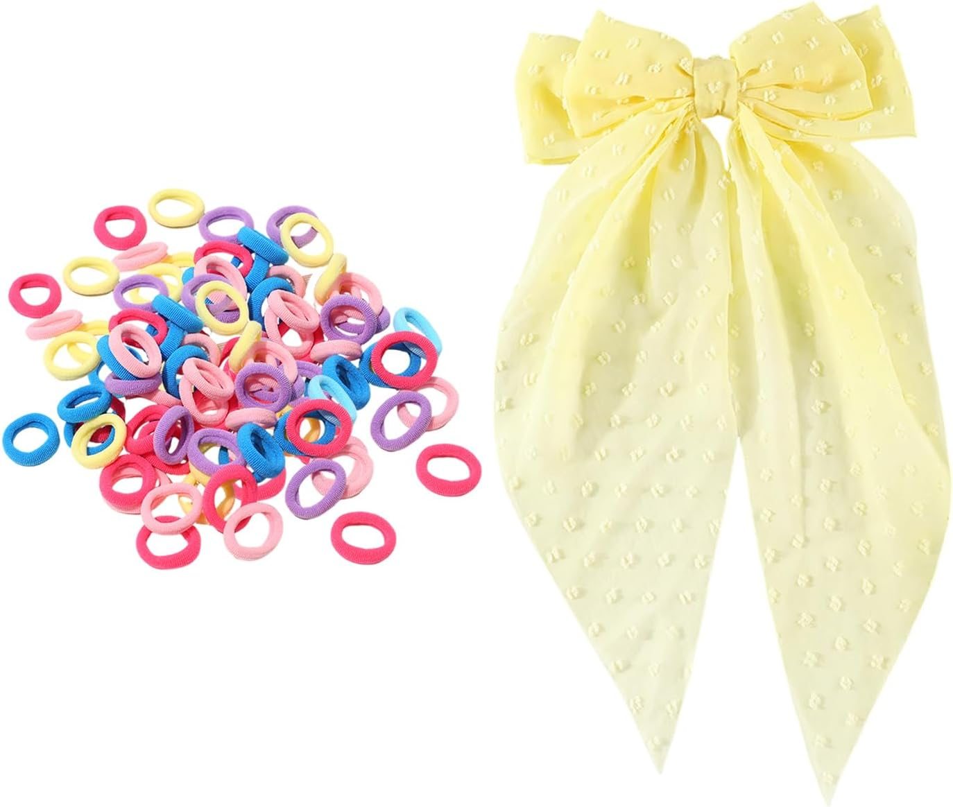 1 X Yellow Bow Hair Clip and 100 Pieces Elastic Hair Rings, Elee and Simple Hair Clips, Hairstyle Decorations, Women'S Hair Accessories. image number 2