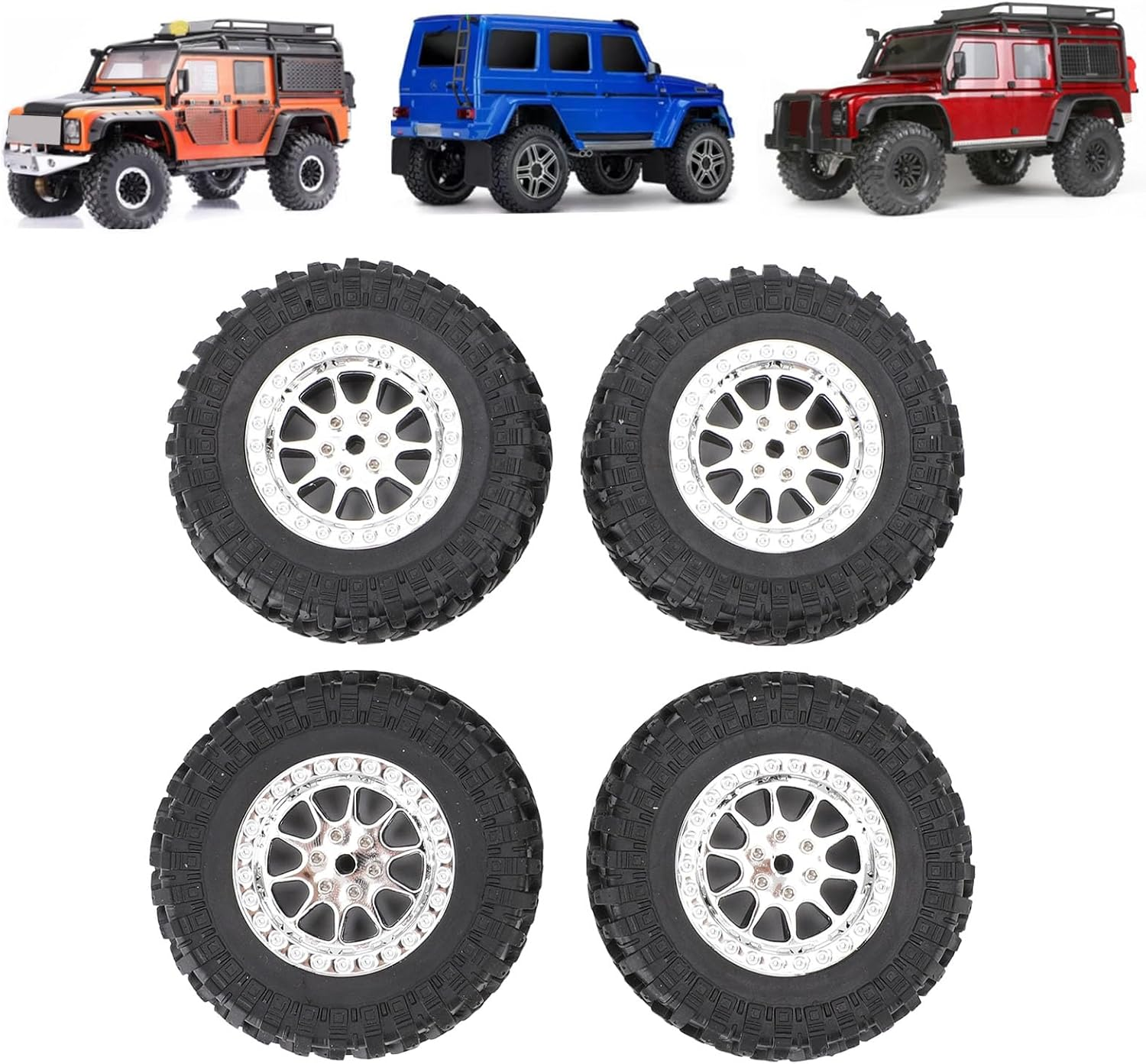 RC Truck Wheel Tires, Rubber Tires, Designed for MN82 and LC79 RC Cars. Stylish and Slick, Enhance Your Racing Experience with Ease of Use for Installation and Replacement (Silver) image number 6