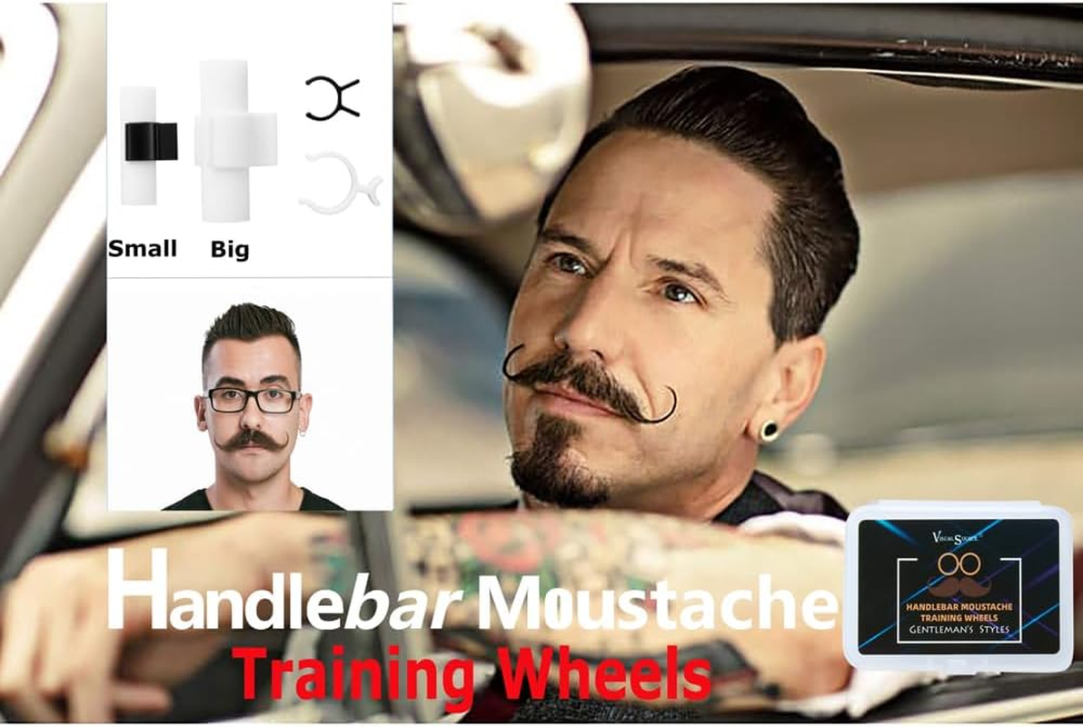 Visualsource Moustache Training Wheels, 2 Pair Set - Size L & Size S Mustache Curler, Hair Styling Tool for Handlebar Mustache, Perfect Gentleman'S Gift image number 1