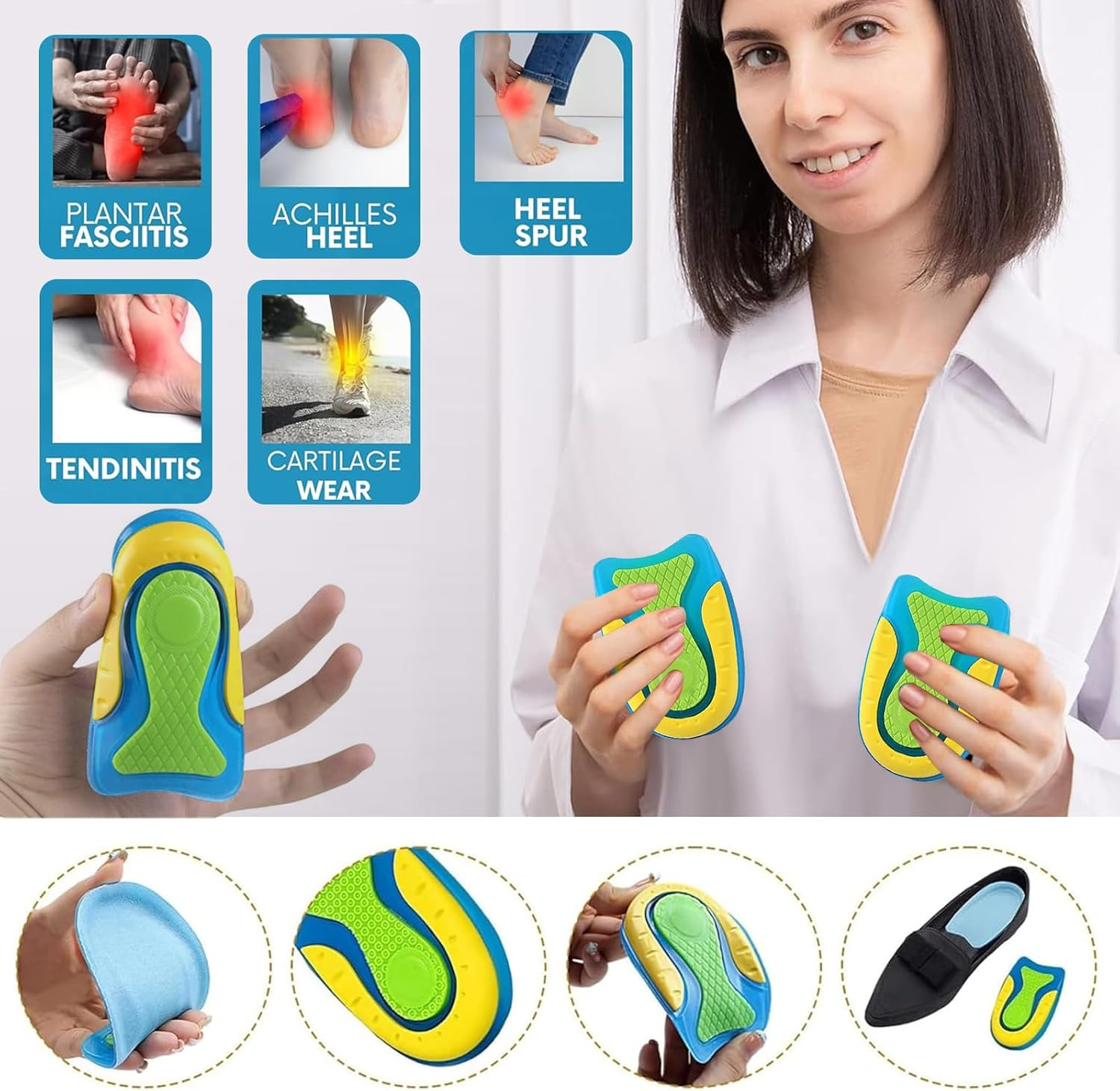 4 Pairs Heel Pads for Plantar Fasciitis Relief, Shock Absorbing Insoles for Heel Spurs Achilles Tendonitis, Soft Silicone Heel Cushions for High Elastic Support, Heel Pad for Relief Heel Pain (S)