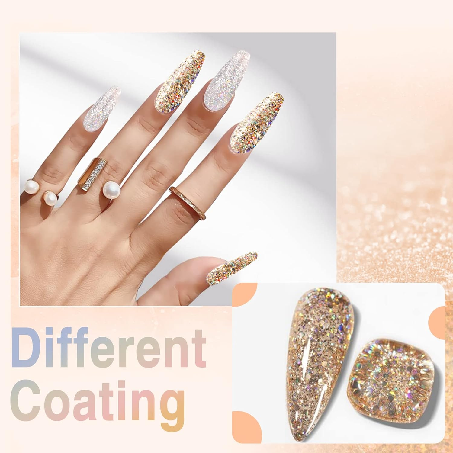 28G/Box Champagne Color Shine Glitter Hexagon Sequins Paillette Dip Powder Nails Dipping Nails Long-Lasting Nails No UV Light Needed (Hj-Nd064B-No.137) image number 6